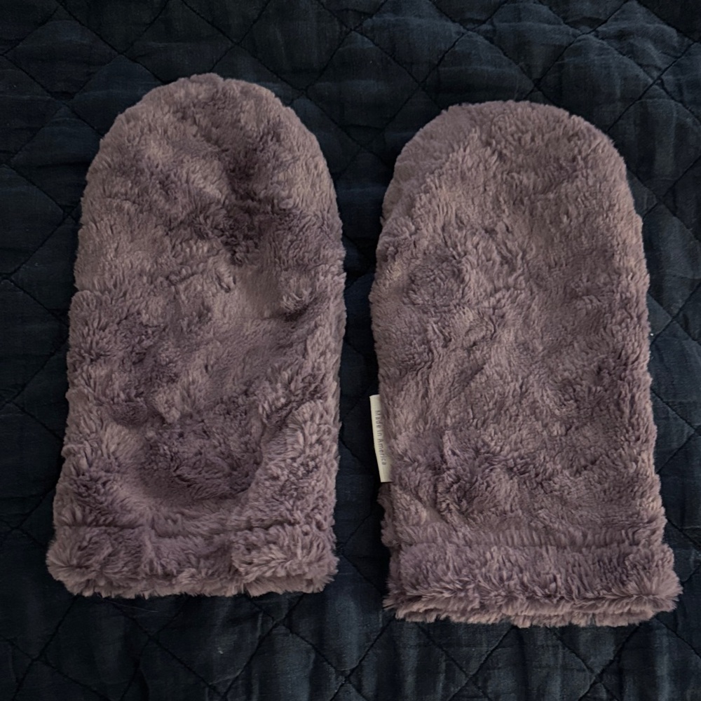 Purple Fuzzy Hand Warmers with Removable Lavender Microwaveable Heating Pads
